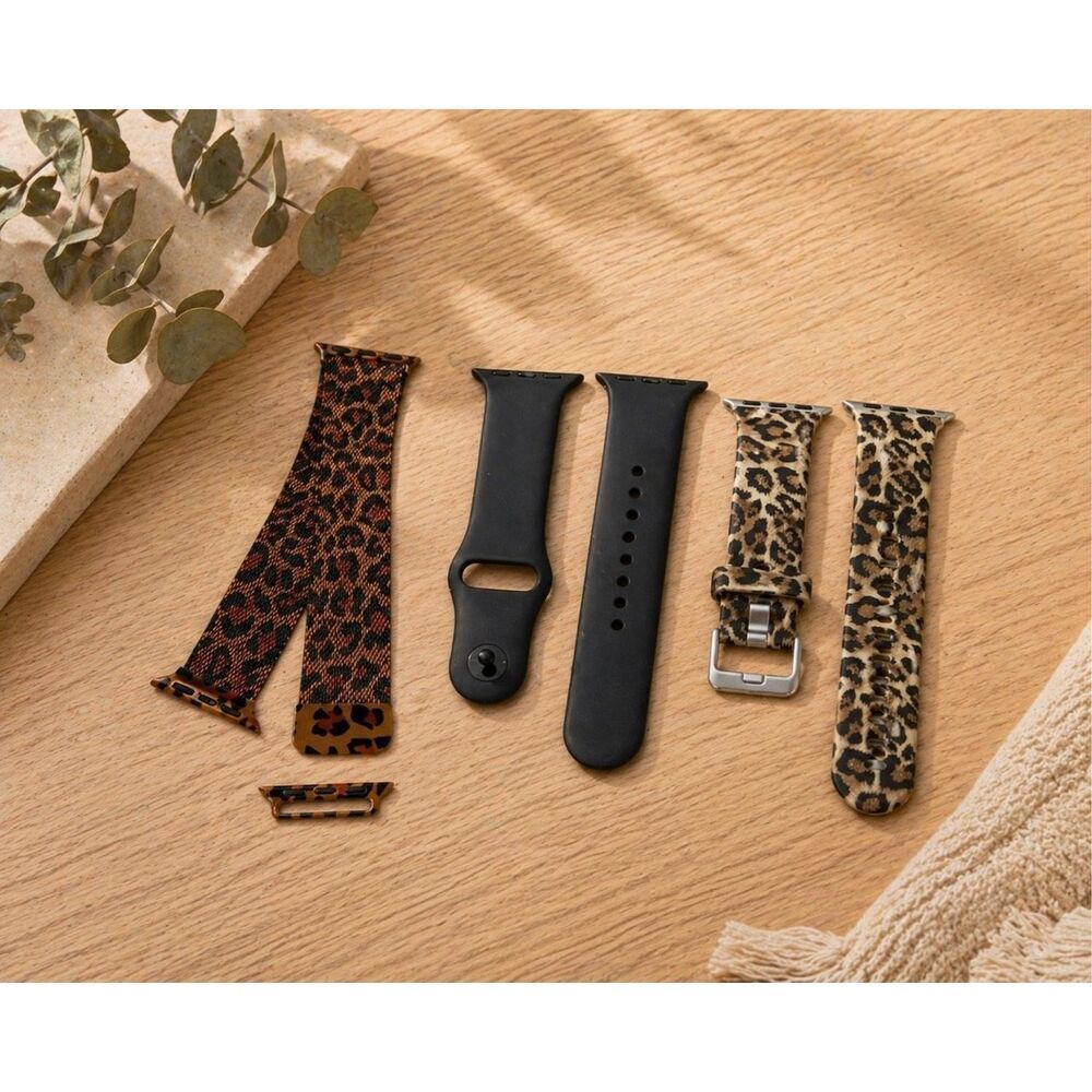 Set of Three Apple Watch Straps 38/40/41 mm Black/ Leopard Print